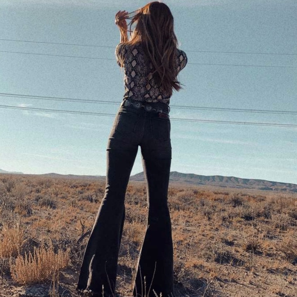 FREE PEOPLE black wide leg flare jeans